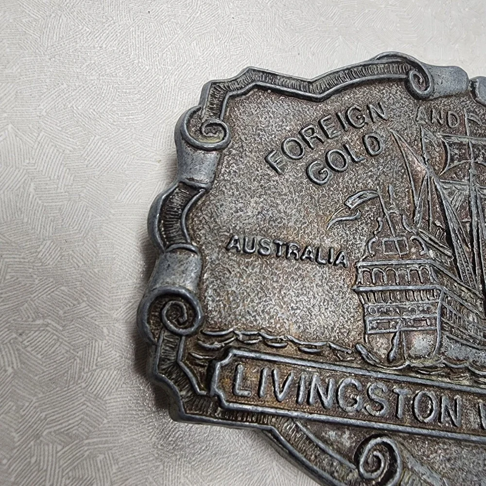 Vintage Livingston Wells & Co Gold Dealers Belt Buckle Wells Fargo Ship Boat